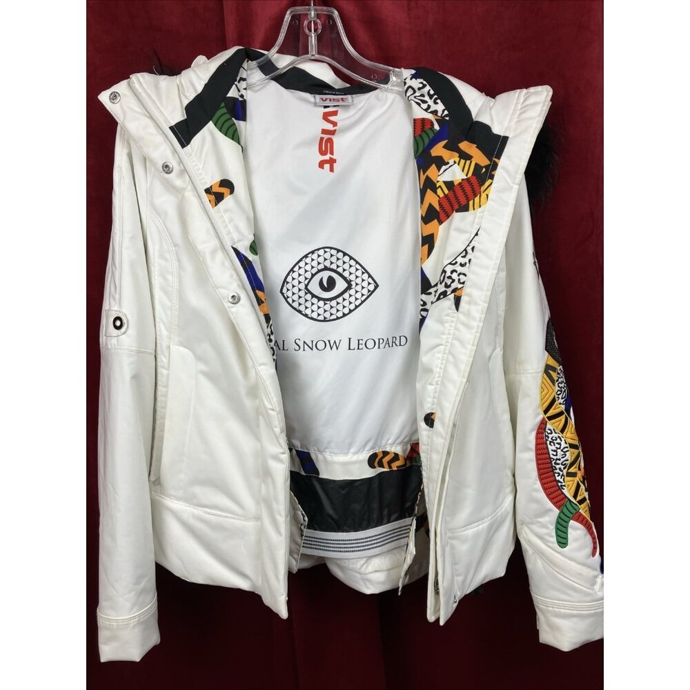 Sz Xs Vist Italy Snow Leopard Ski Jacket Fur Trim Hood White Y2k